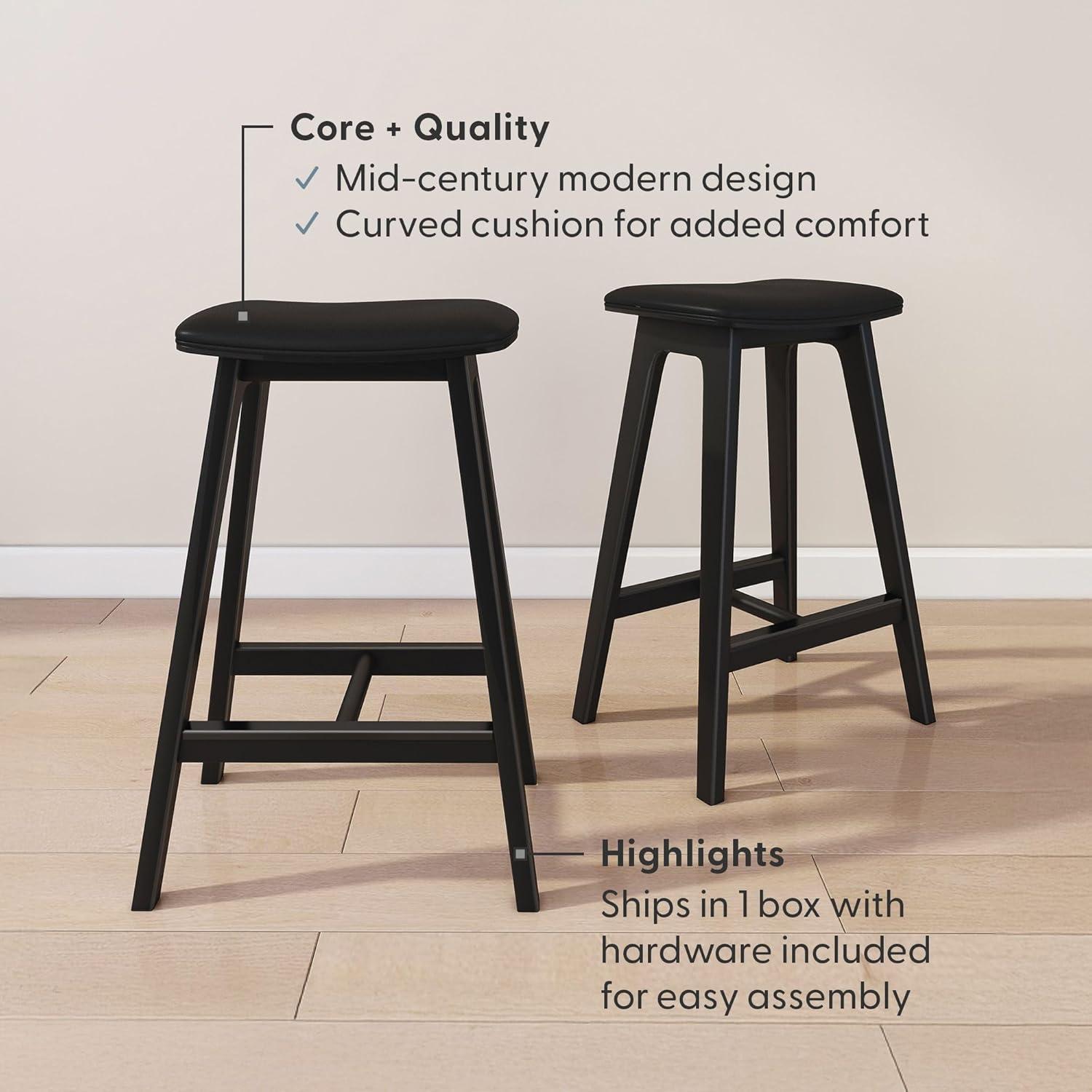 image:imagePlankBeam Beryl Counter Height Stool MidCentury Modern Rubberwood Bar Stool with Faux Leather Seat Metal Footrest Easy Assembly 2Pack BlondeSesameBlackBlack