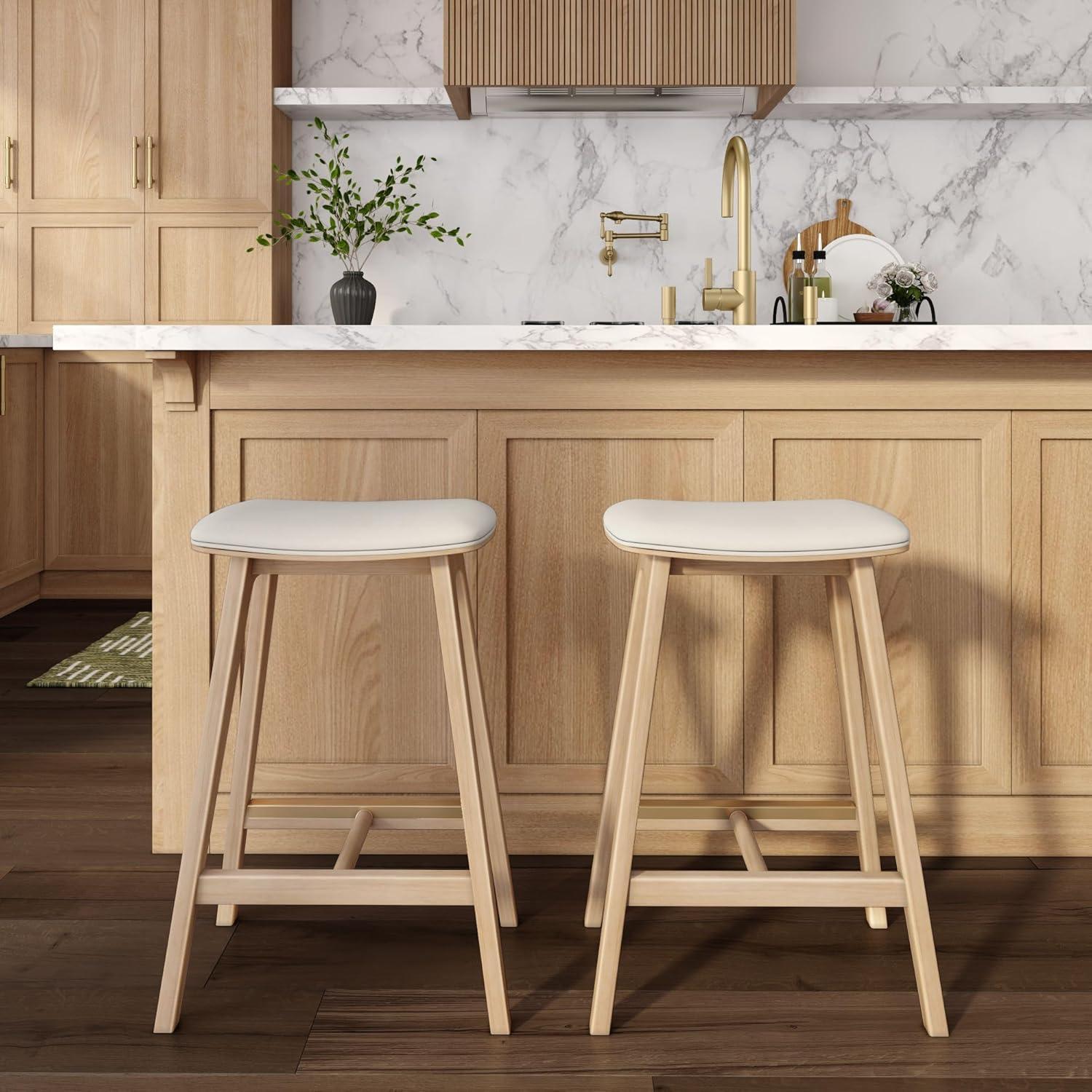 image:imagePlankBeam Beryl Counter Height Stool MidCentury Modern Rubberwood Bar Stool with Faux Leather Seat Metal Footrest Easy Assembly 2Pack BlondeSesameBlondeSesame
