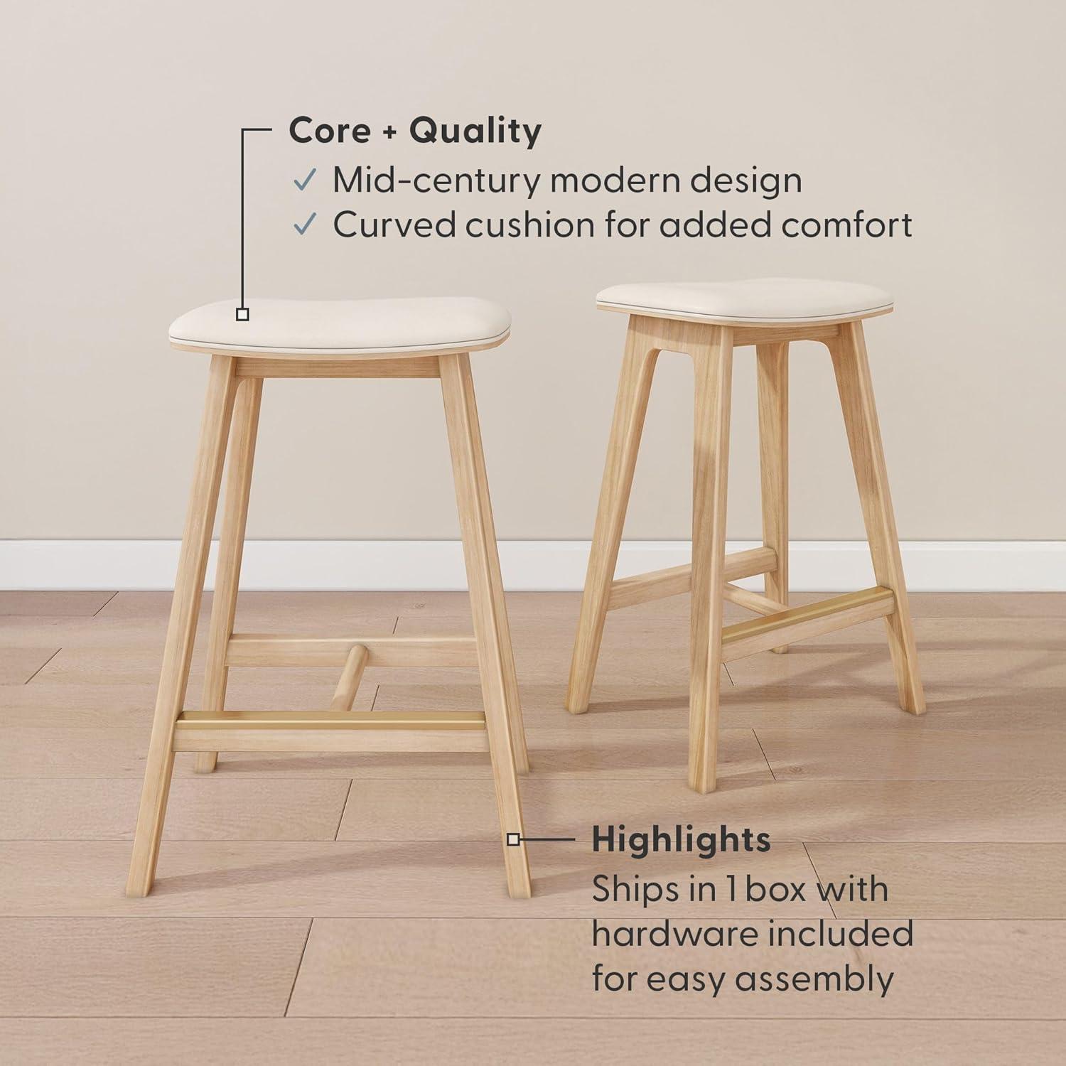 image:imagePlankBeam Beryl Counter Height Stool MidCentury Modern Rubberwood Bar Stool with Faux Leather Seat Metal Footrest Easy Assembly 2Pack BlondeSesameBlondeSesame