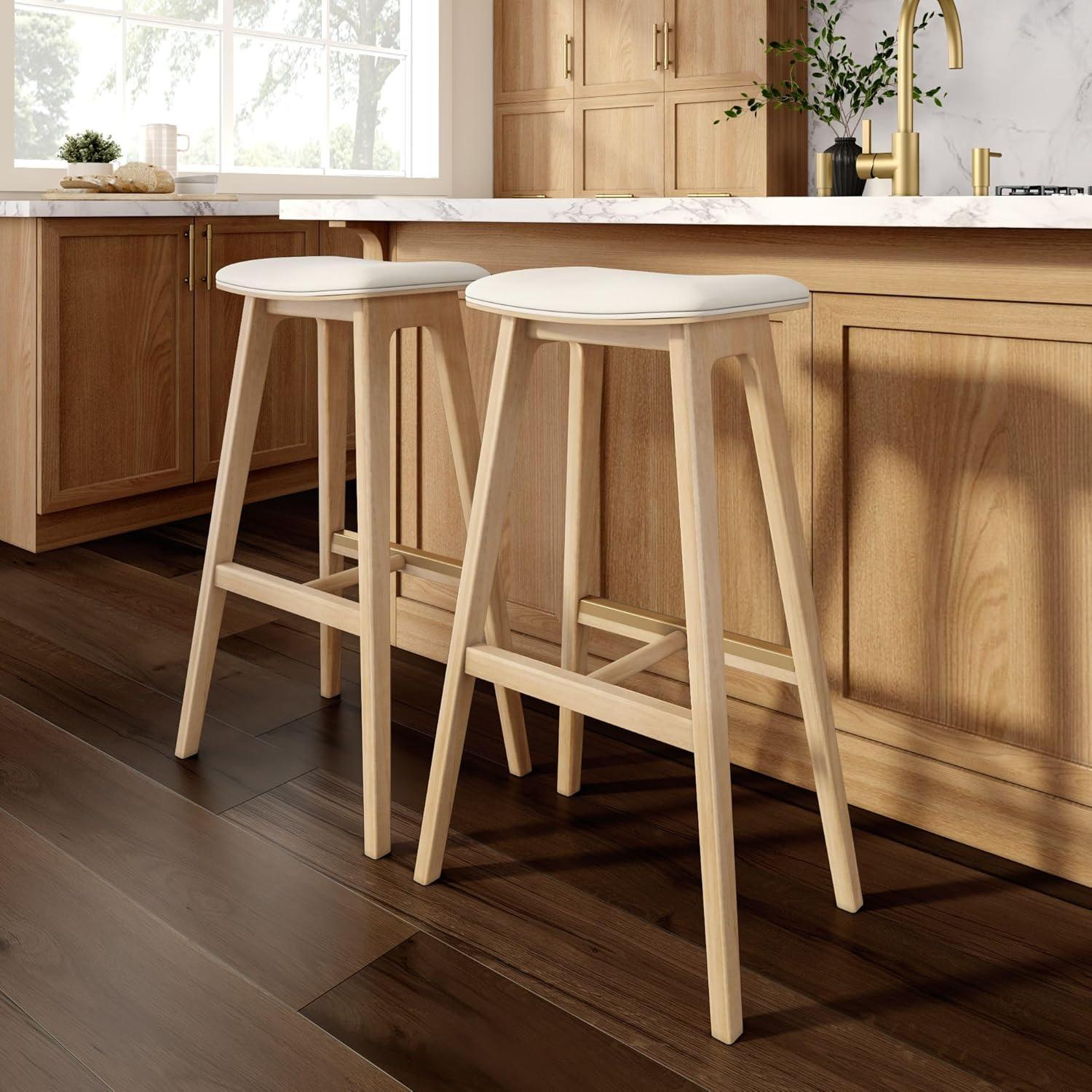 image:imagePlankBeam Beryl Counter Height Stool MidCentury Modern Rubberwood Bar Stool with Faux Leather Seat Metal Footrest Easy Assembly 2Pack BlondeSesameBlondeSesame