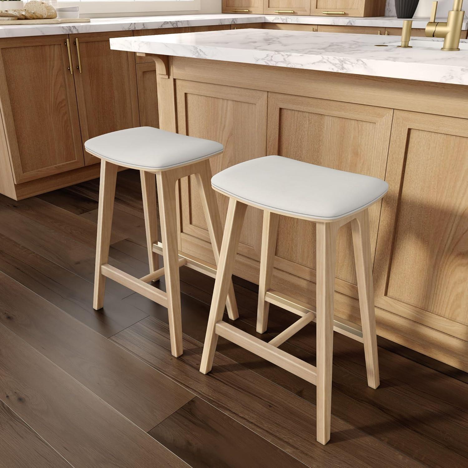 image:imagePlankBeam Beryl Counter Height Stool MidCentury Modern Rubberwood Bar Stool with Faux Leather Seat Metal Footrest Easy Assembly 2Pack BlondeSesameBlondeSesame