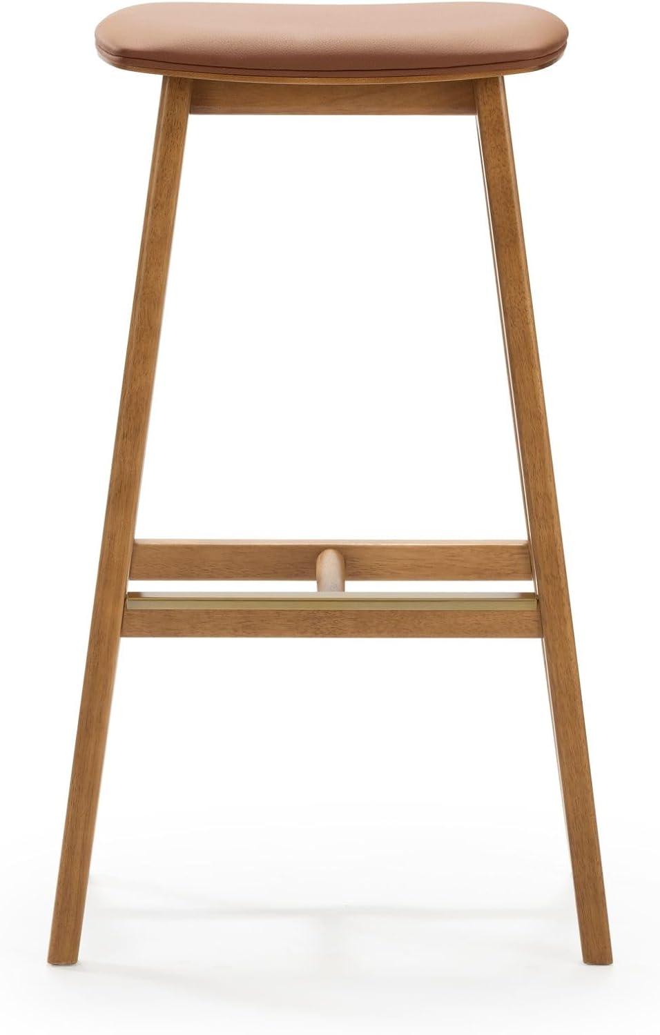 image:imagePlankBeam Beryl Counter Height Stool MidCentury Modern Rubberwood Bar Stool with Faux Leather Seat Metal Footrest Easy Assembly 2Pack BlondeSesamePecanToffee