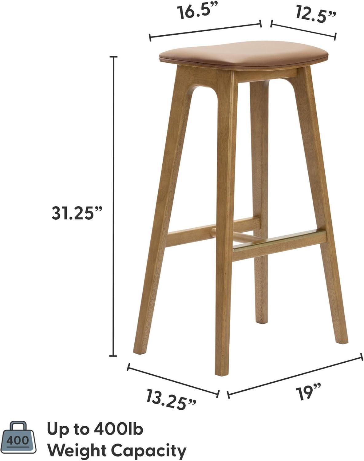 image:imagePlankBeam Beryl Counter Height Stool MidCentury Modern Rubberwood Bar Stool with Faux Leather Seat Metal Footrest Easy Assembly 2Pack BlondeSesamePecanToffee