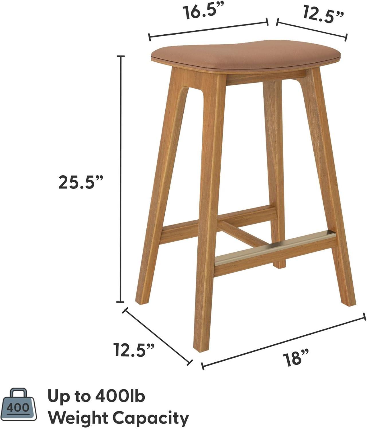 image:imagePlankBeam Beryl Counter Height Stool MidCentury Modern Rubberwood Bar Stool with Faux Leather Seat Metal Footrest Easy Assembly 2Pack BlondeSesamePecanToffee