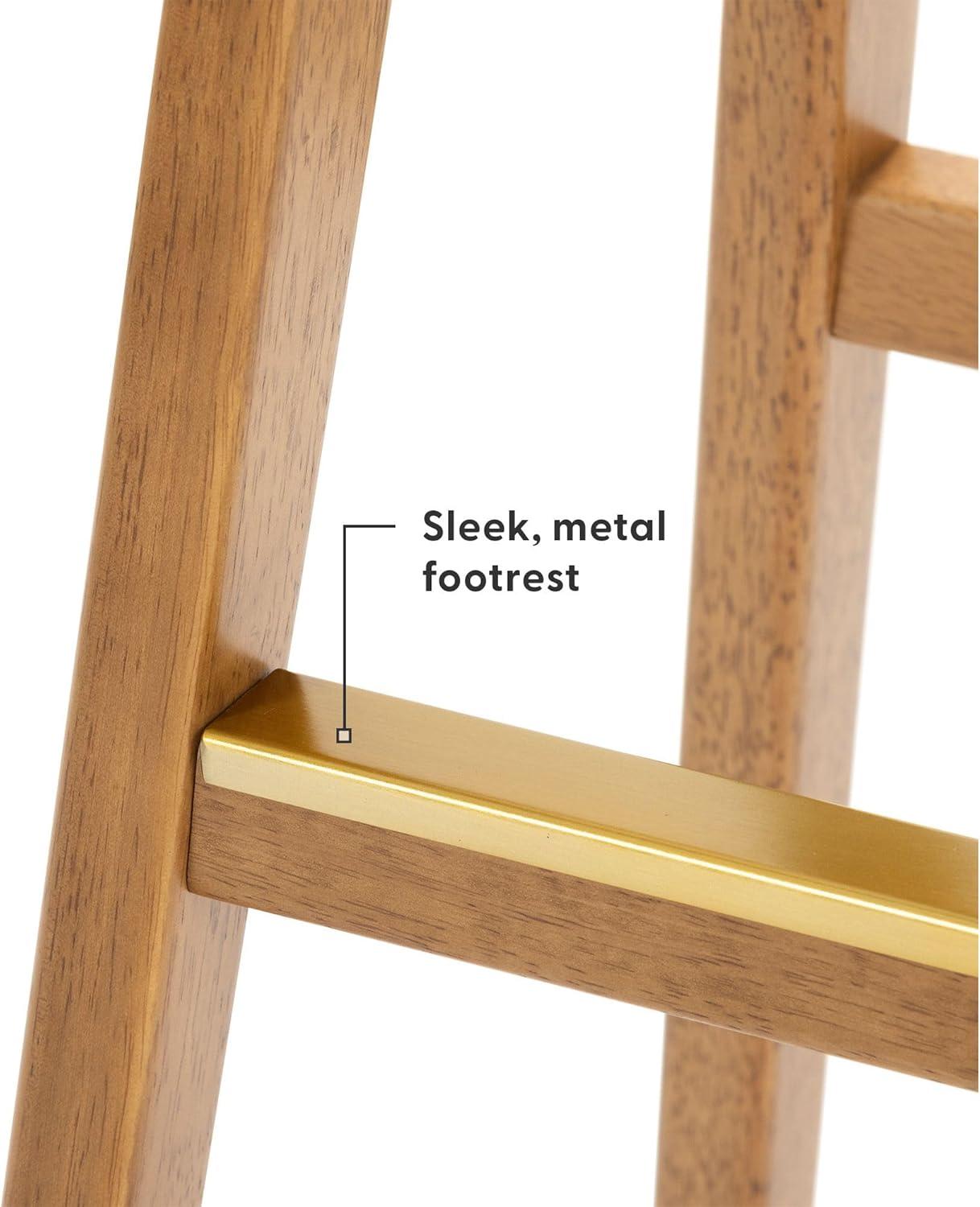 image:imagePlankBeam Beryl Counter Height Stool MidCentury Modern Rubberwood Bar Stool with Faux Leather Seat Metal Footrest Easy Assembly 2Pack BlondeSesamePecanToffee