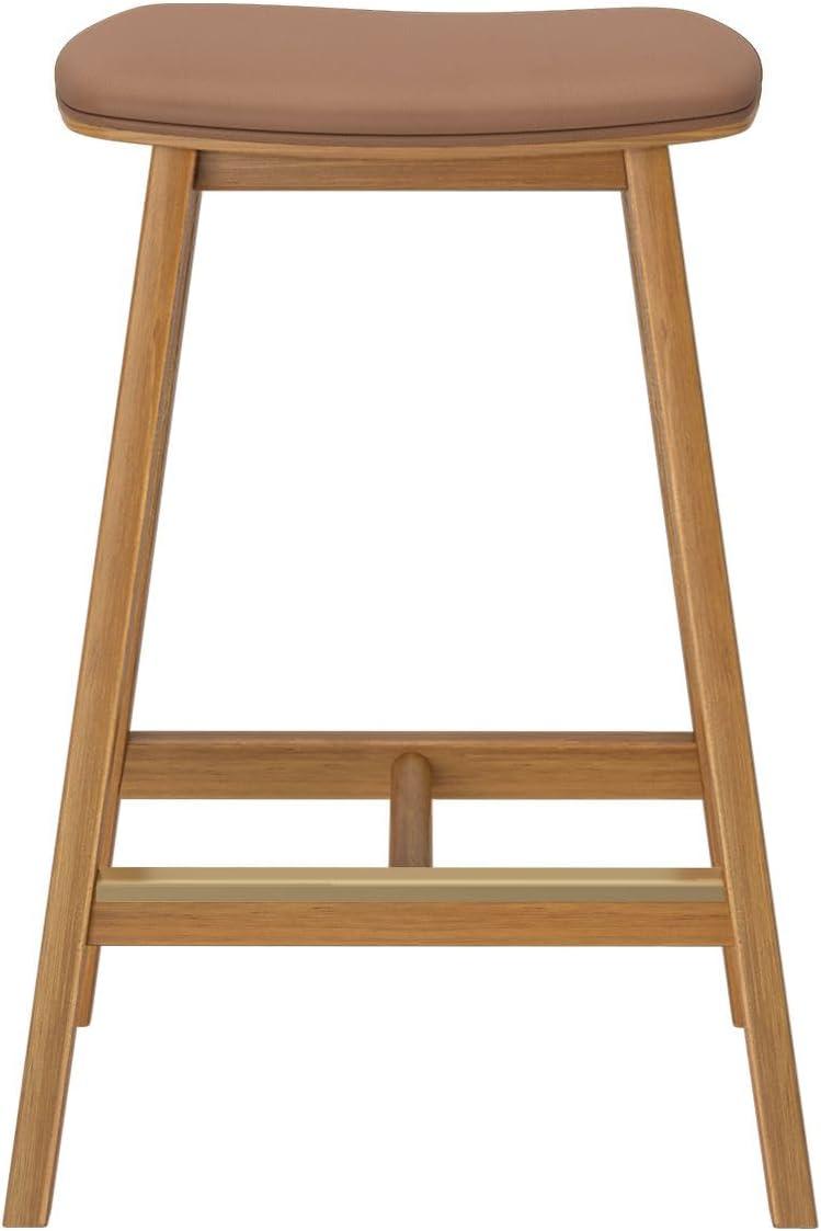 image:imagePlankBeam Beryl Counter Height Stool MidCentury Modern Rubberwood Bar Stool with Faux Leather Seat Metal Footrest Easy Assembly 2Pack BlondeSesamePecanToffee
