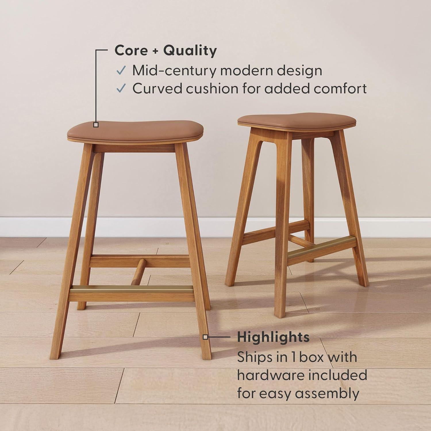 image:imagePlankBeam Beryl Counter Height Stool MidCentury Modern Rubberwood Bar Stool with Faux Leather Seat Metal Footrest Easy Assembly 2Pack BlondeSesamePecanToffee