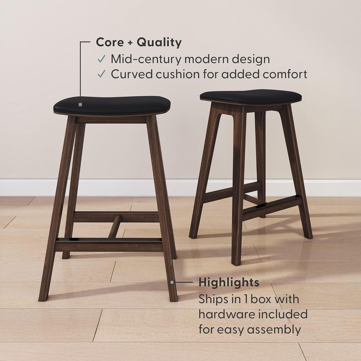 image:imagePlankBeam Beryl Counter Height Stool MidCentury Modern Rubberwood Bar Stool with Faux Leather Seat Metal Footrest Easy Assembly 2Pack BlondeSesameWalnutBlack