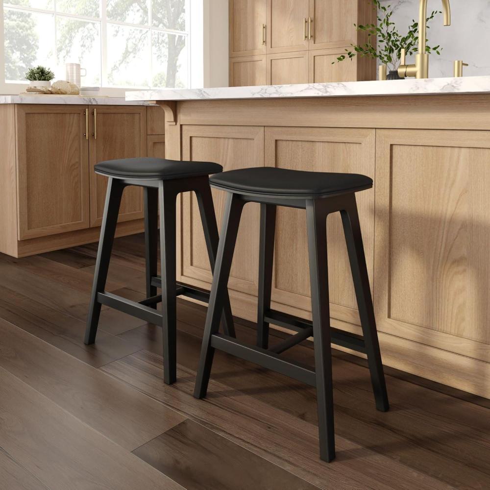 image:imagePlankBeam Beryl Counter Height Stool MidCentury Modern Rubberwood Bar Stool with Faux Leather Seat Metal Footrest Easy Assembly 2Pack BlondeSesameBlackBlack