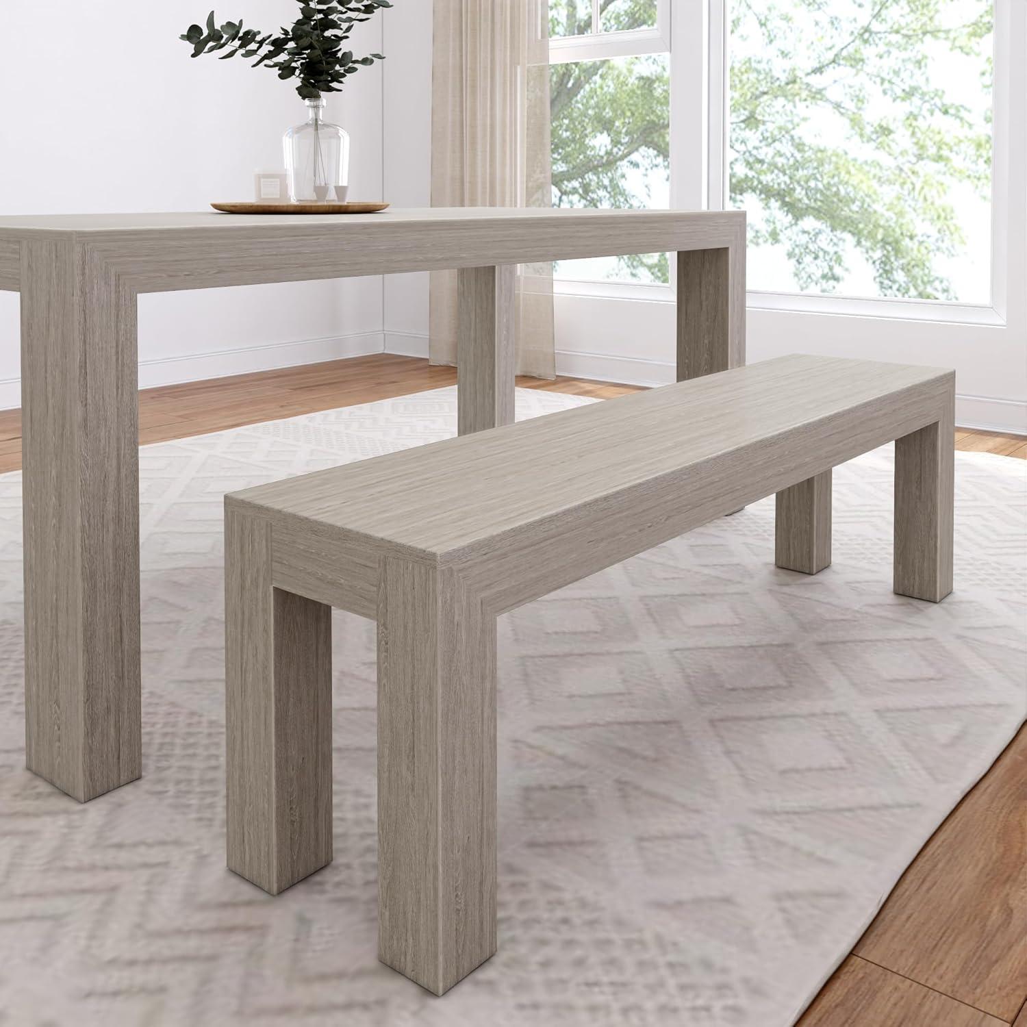 image:imagePlankBeam 60 Inch Dining Bench for Dining Room Table and Entryway Solid Wood Walnut Wirebrush FinishSeashell Wirebrush