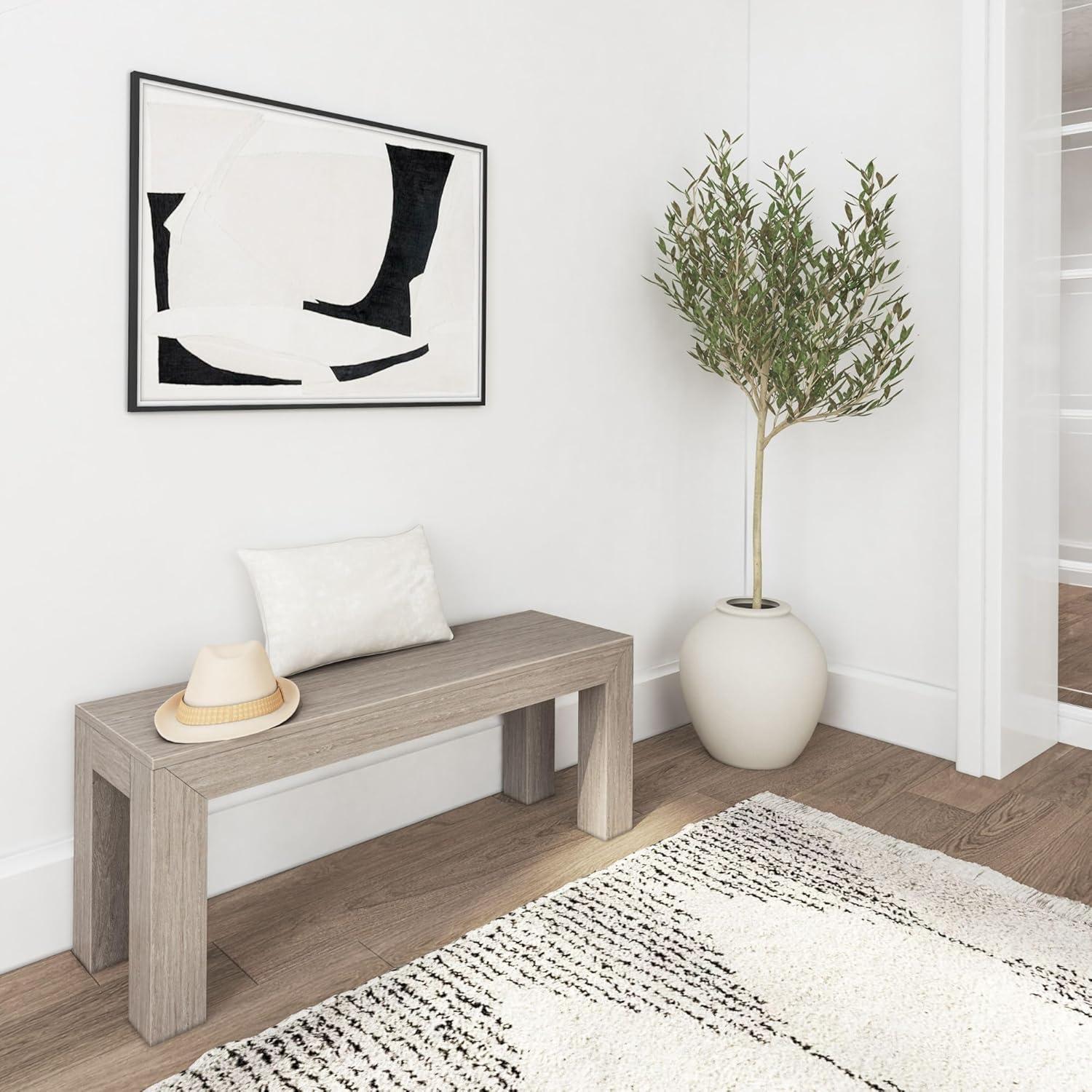 image:imagePlankBeam 60 Inch Dining Bench for Dining Room Table and Entryway Solid Wood Walnut Wirebrush FinishSeashell Wirebrush