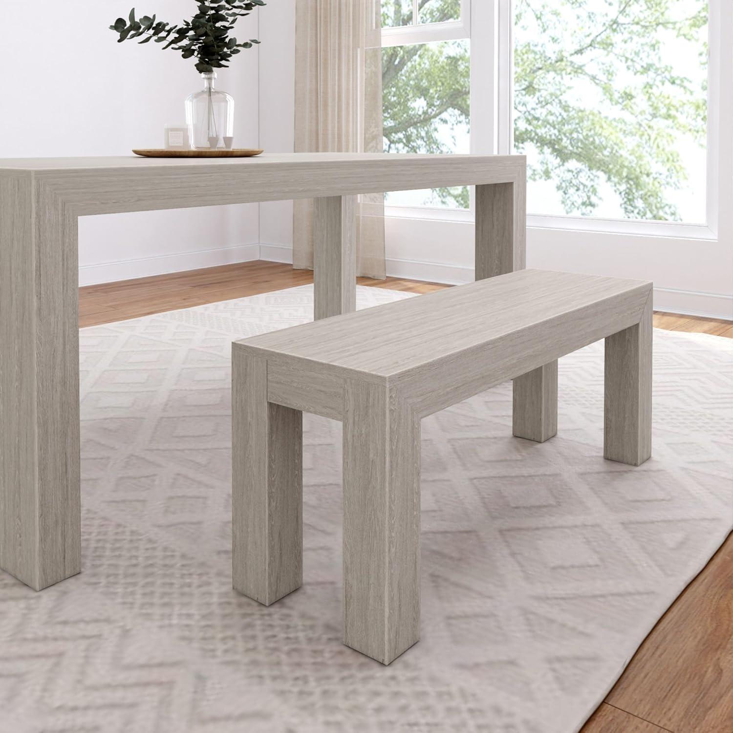 image:imagePlankBeam 60 Inch Dining Bench for Dining Room Table and Entryway Solid Wood Walnut Wirebrush FinishSeashell Wirebrush