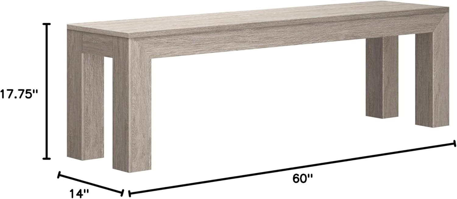 image:imagePlankBeam 60 Inch Dining Bench for Dining Room Table and Entryway Solid Wood Walnut Wirebrush FinishSeashell Wirebrush