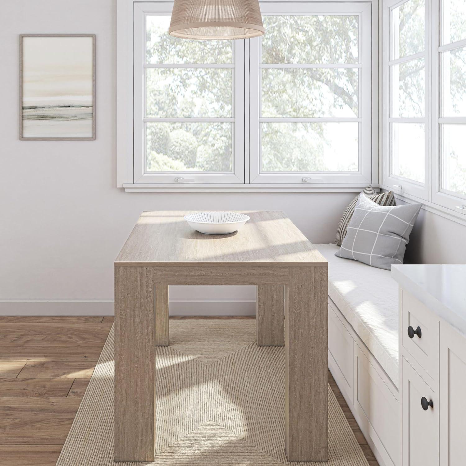 image:imagePlankBeam 60 Inch Dining Bench for Dining Room Table and Entryway Solid Wood Walnut Wirebrush FinishSeashell Wirebrush