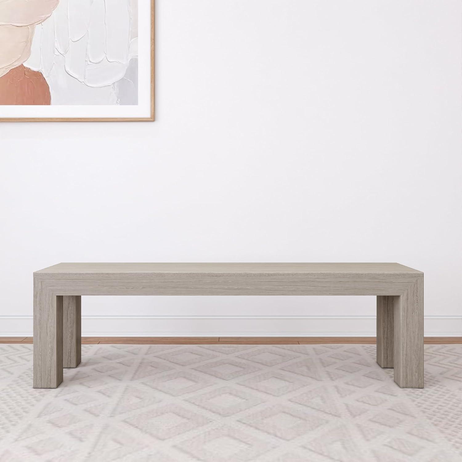 image:imagePlankBeam 60 Inch Dining Bench for Dining Room Table and Entryway Solid Wood Walnut Wirebrush FinishSeashell Wirebrush