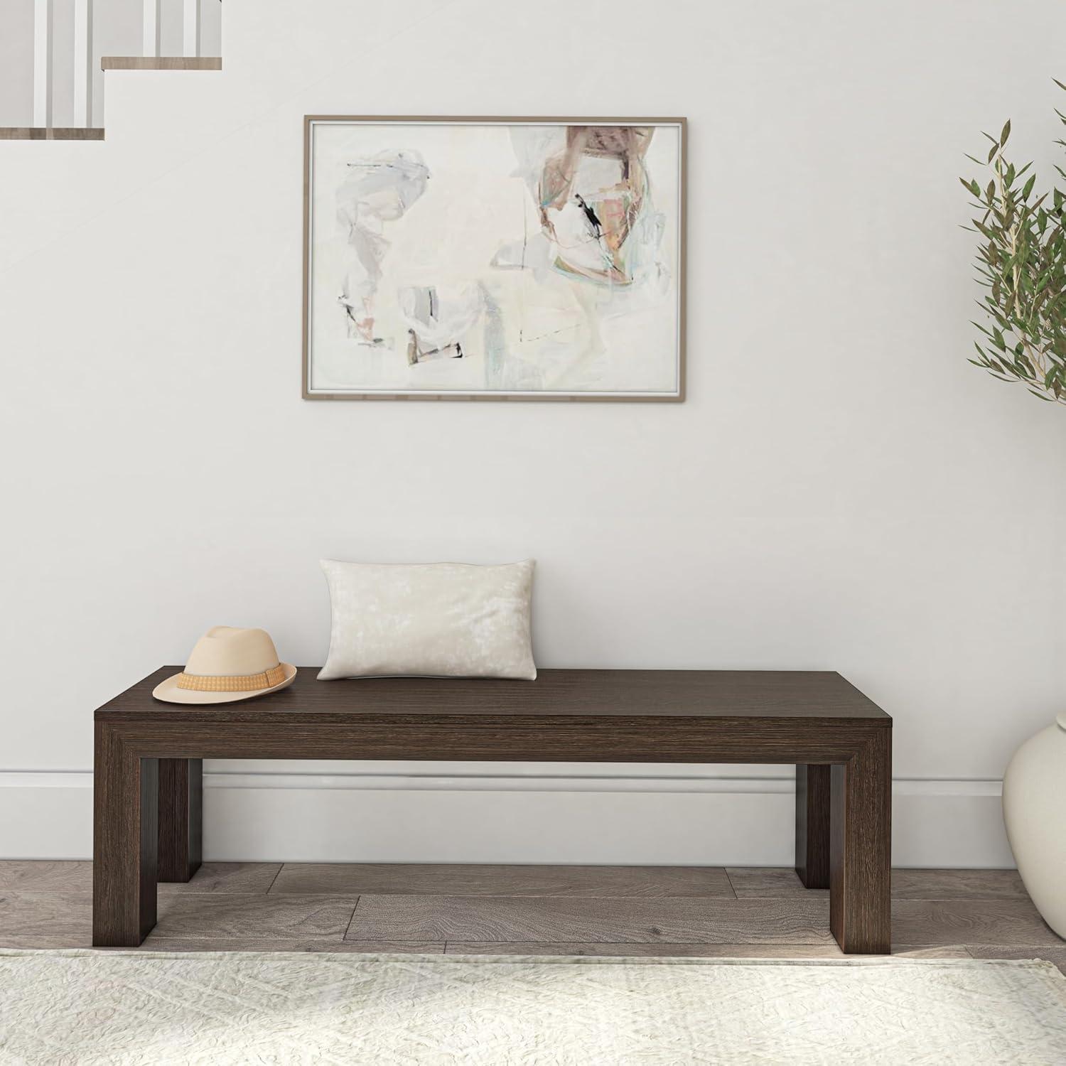 image:imagePlankBeam 60 Inch Dining Bench for Dining Room Table and Entryway Solid Wood Walnut Wirebrush FinishWalnut Wirebrush