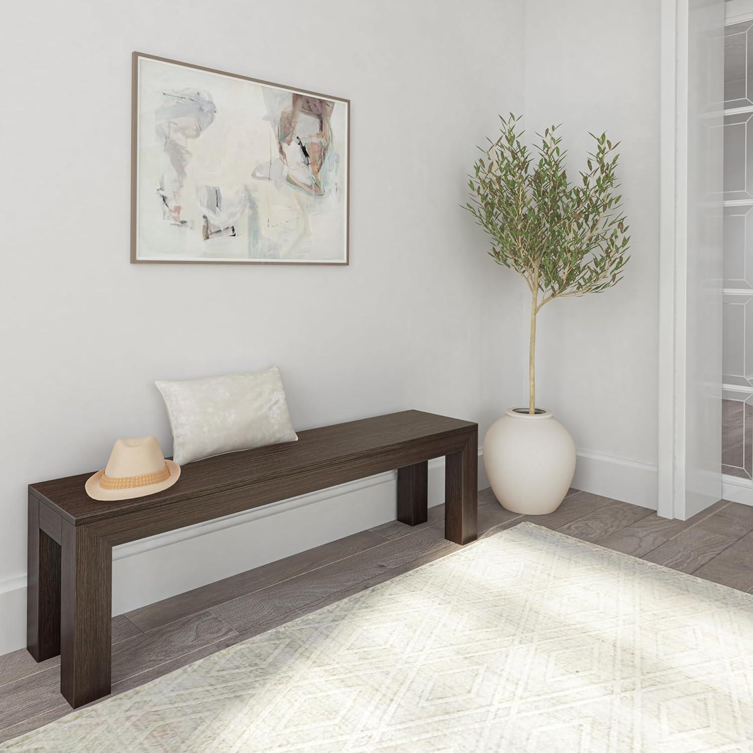 image:imagePlankBeam 60 Inch Dining Bench for Dining Room Table and Entryway Solid Wood Walnut Wirebrush FinishWalnut Wirebrush