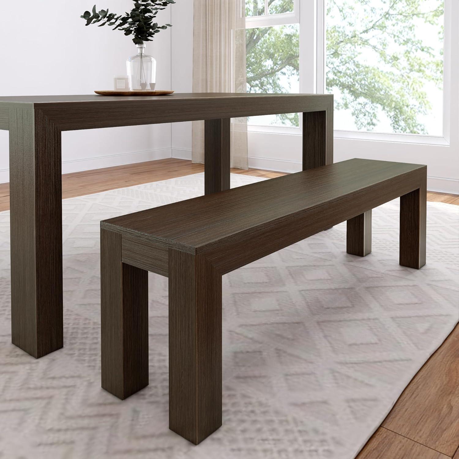 image:imagePlankBeam 60 Inch Dining Bench for Dining Room Table and Entryway Solid Wood Walnut Wirebrush FinishWalnut Wirebrush