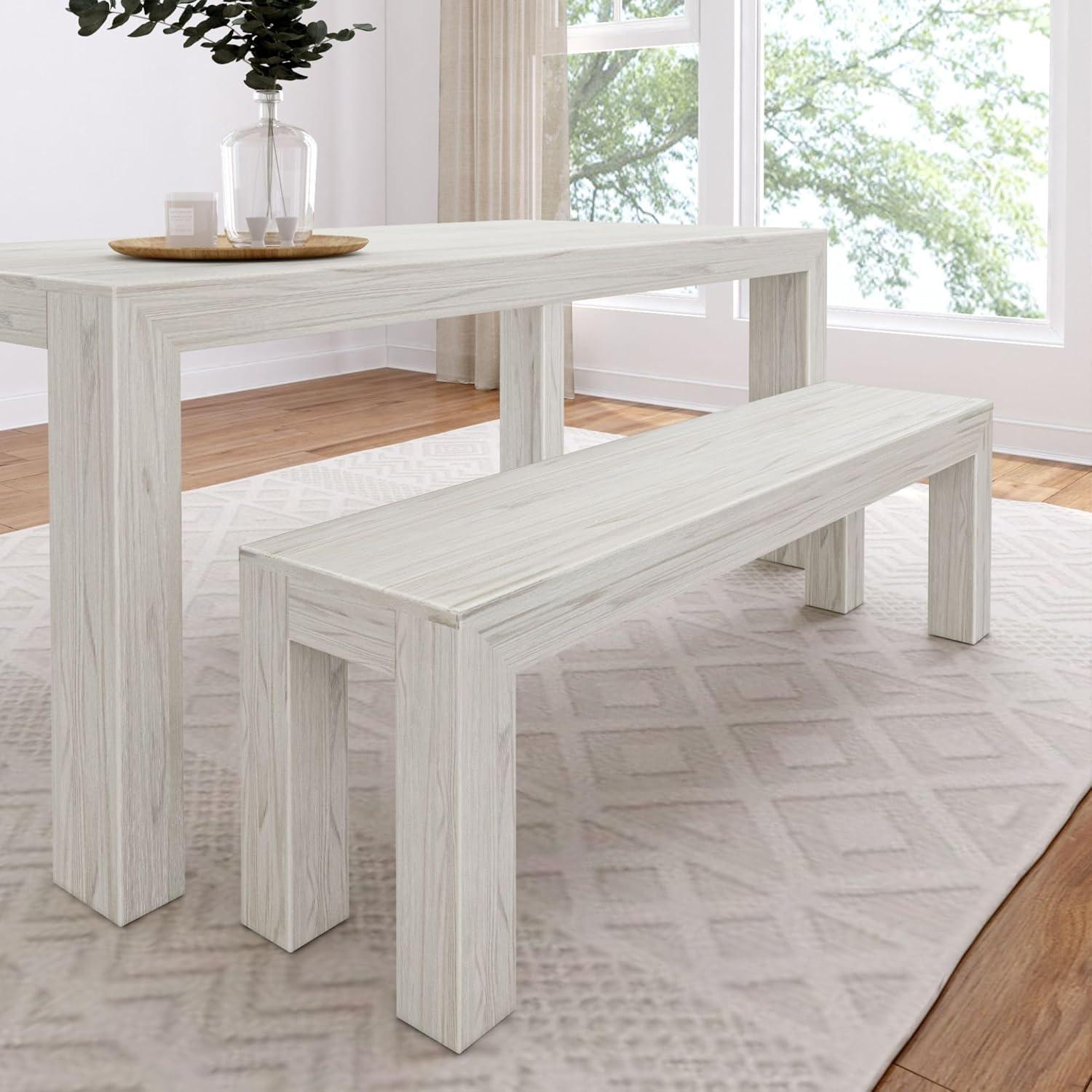 image:imagePlankBeam 60 Inch Dining Bench for Dining Room Table and Entryway Solid Wood Walnut Wirebrush FinishWhite Sand Wirebrush