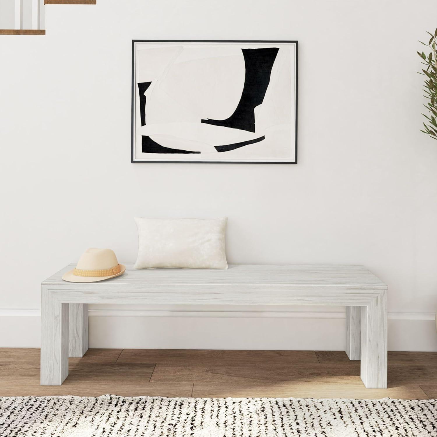 image:imagePlankBeam 60 Inch Dining Bench for Dining Room Table and Entryway Solid Wood Walnut Wirebrush FinishWhite Sand Wirebrush