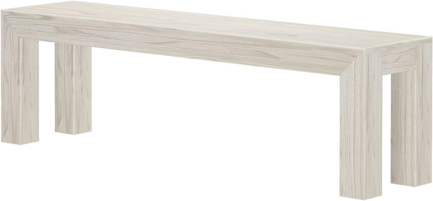 image:imagePlankBeam 60 Inch Dining Bench for Dining Room Table and Entryway Solid Wood Walnut Wirebrush FinishWhite Sand Wirebrush