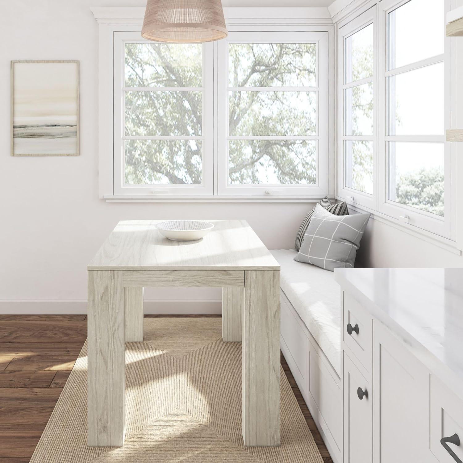 image:imagePlankBeam 60 Inch Dining Bench for Dining Room Table and Entryway Solid Wood Walnut Wirebrush FinishWhite Sand Wirebrush
