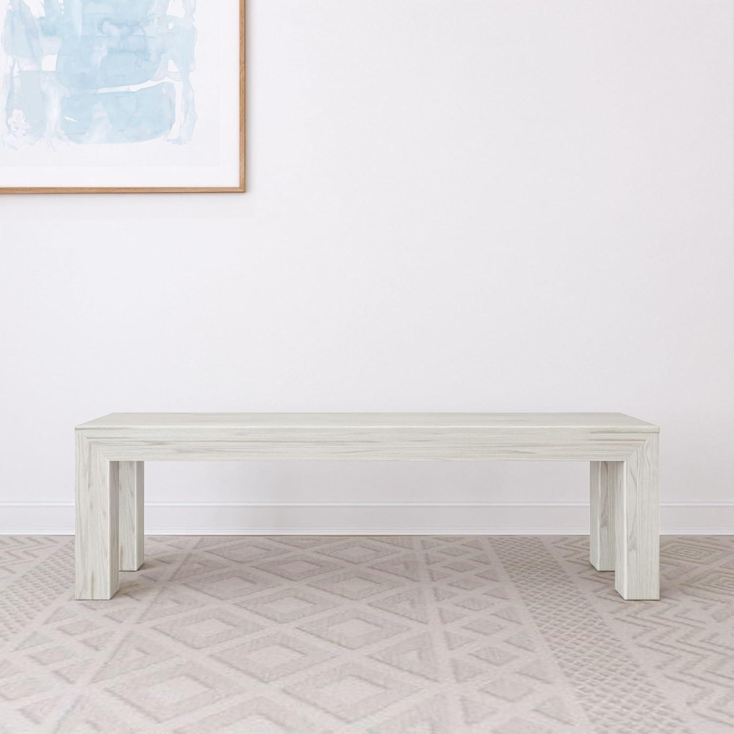 image:imagePlankBeam 60 Inch Dining Bench for Dining Room Table and Entryway Solid Wood Walnut Wirebrush FinishWhite Sand Wirebrush