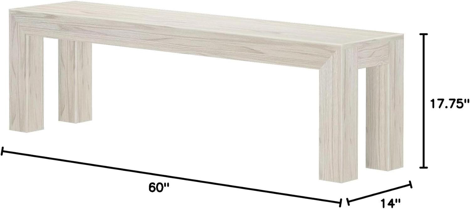image:imagePlankBeam 60 Inch Dining Bench for Dining Room Table and Entryway Solid Wood Walnut Wirebrush FinishWhite Sand Wirebrush