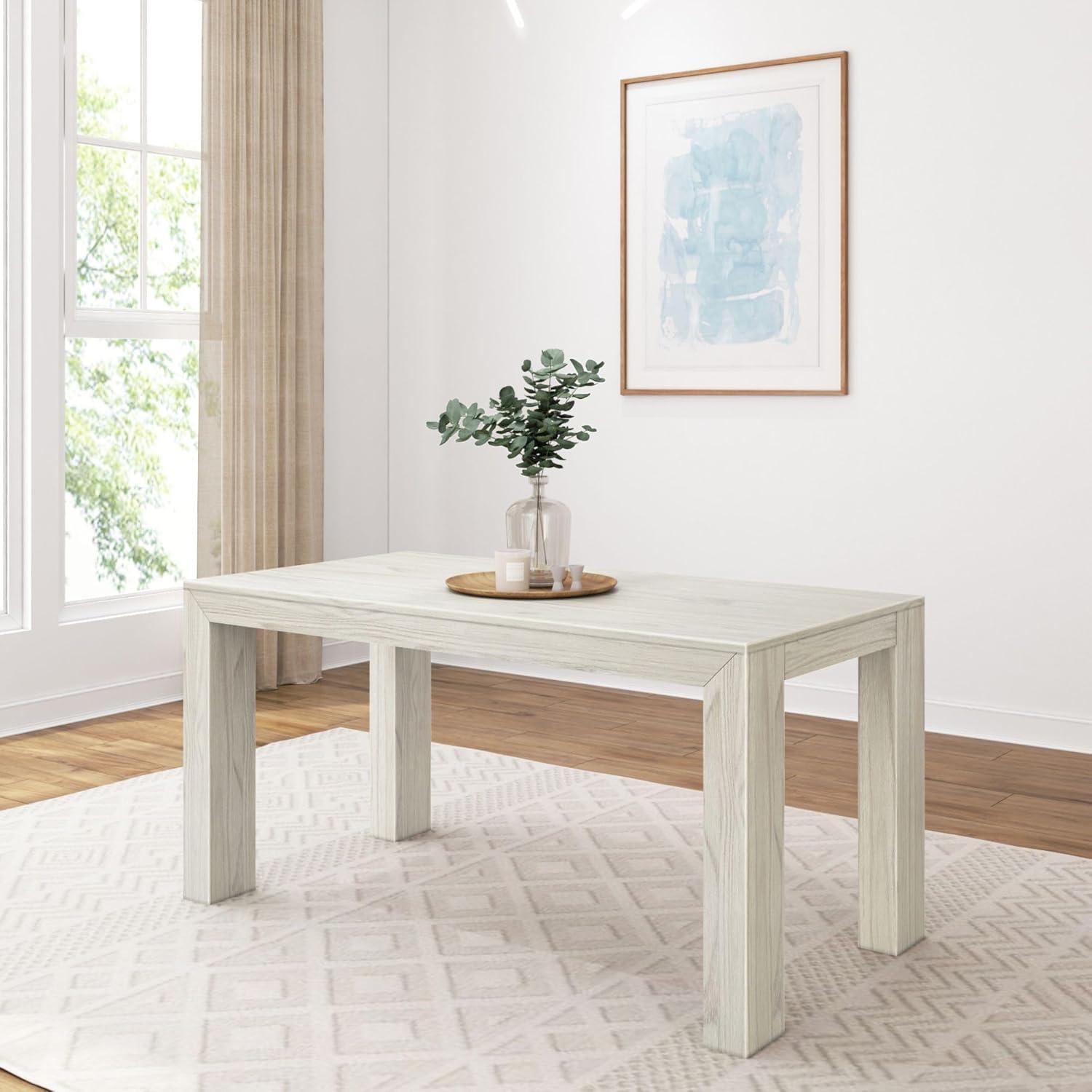 image:imagePlankBeam 60 Inch Dining Bench for Dining Room Table and Entryway Solid Wood Walnut Wirebrush FinishWhite Sand Wirebrush