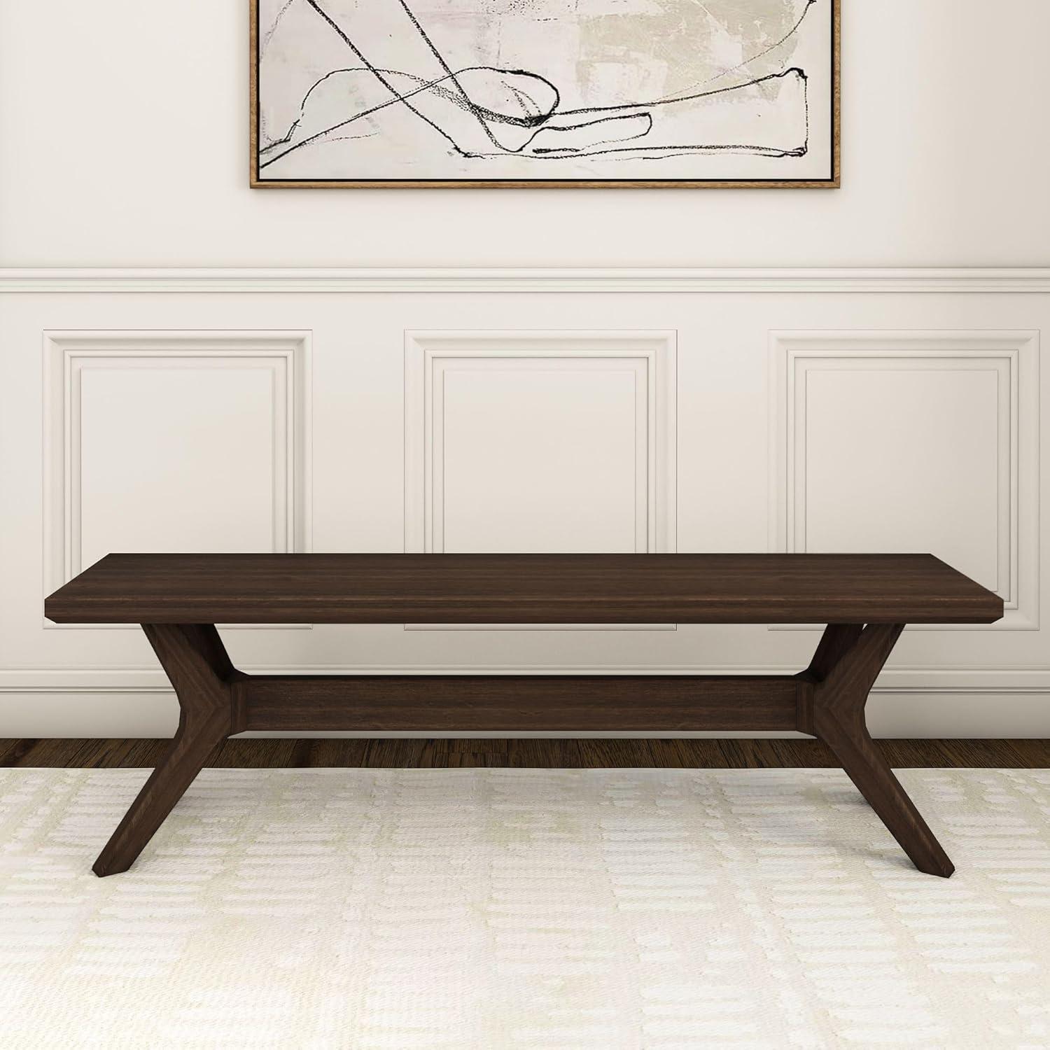 image:imagePlankBeam Verso Dining Room Bench 60 Inch Modern Dining Bench Wooden Bench for Dining Room Entryway Bench Minimalist Room Bench BlackWalnut