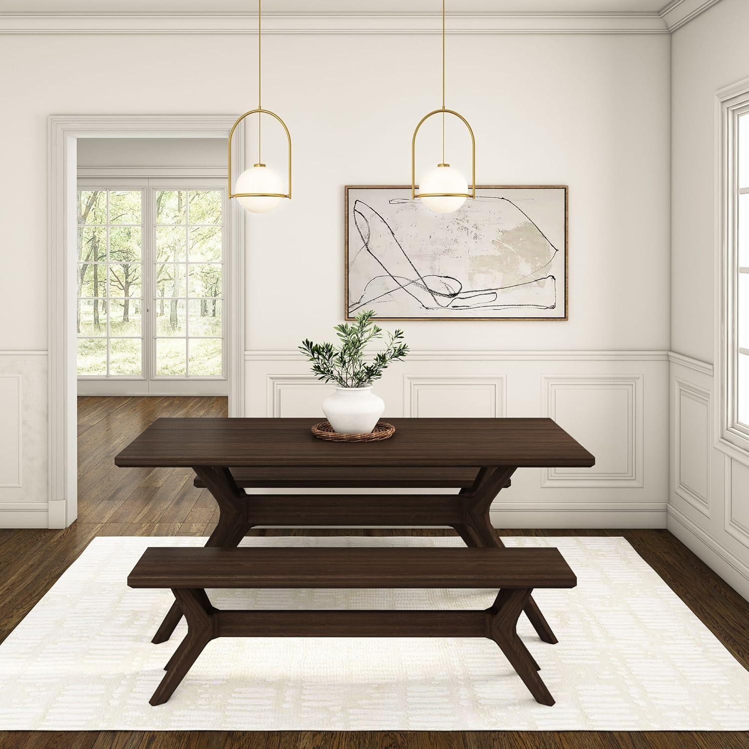 image:imagePlankBeam Verso Dining Room Bench 60 Inch Modern Dining Bench Wooden Bench for Dining Room Entryway Bench Minimalist Room Bench BlackWalnut