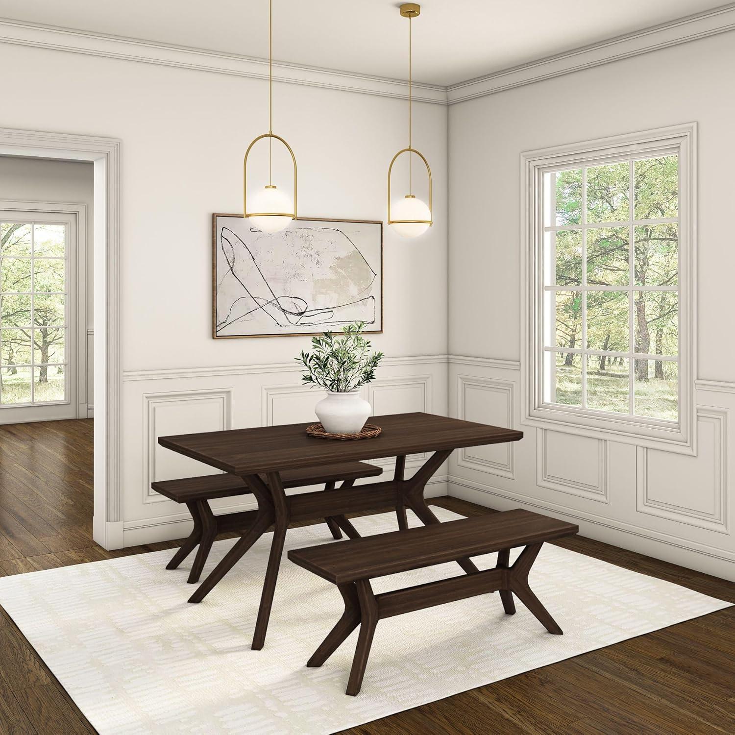 image:imagePlankBeam Verso Dining Room Bench 60 Inch Modern Dining Bench Wooden Bench for Dining Room Entryway Bench Minimalist Room Bench BlackWalnut