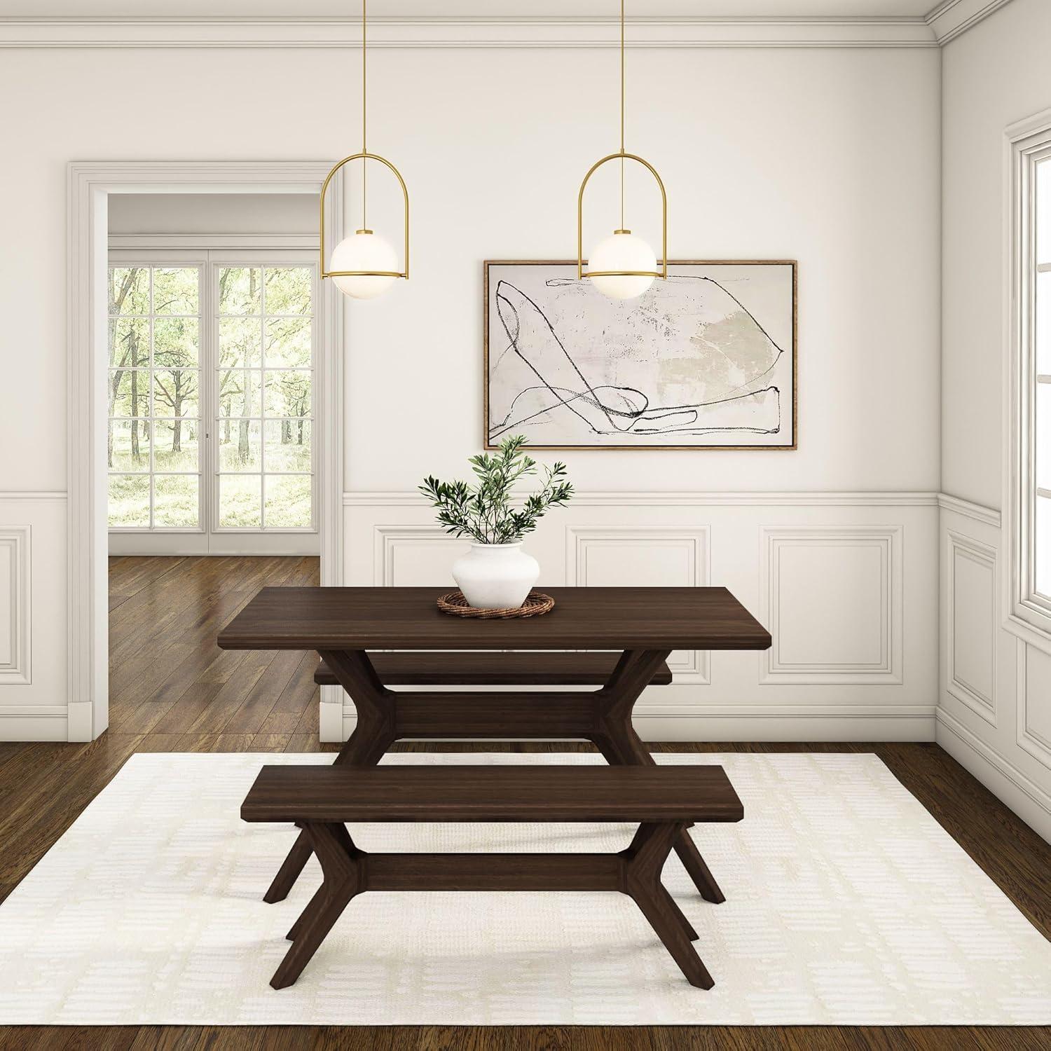 image:imagePlankBeam Verso Dining Room Bench 60 Inch Modern Dining Bench Wooden Bench for Dining Room Entryway Bench Minimalist Room Bench BlackWalnut