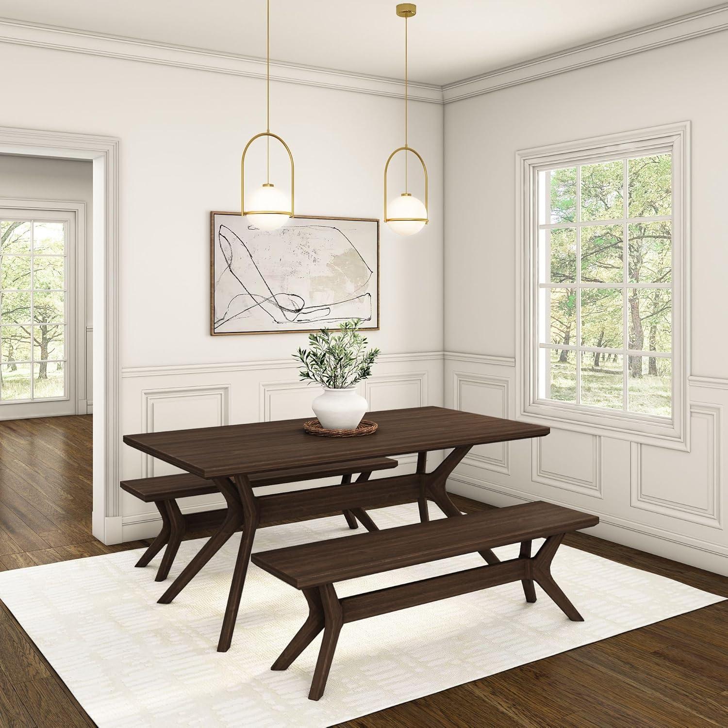 image:imagePlankBeam Verso Dining Room Bench 60 Inch Modern Dining Bench Wooden Bench for Dining Room Entryway Bench Minimalist Room Bench BlackWalnut