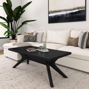 Plank+Beam Cross Leg Rectangular Coffee Table, 48 Inch Wood Coffee Table for Living Room, Modern Center Table, Cocktail Table, Black(Black)