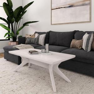 Plank+Beam Cross Leg Rectangular Coffee Table, 48 Inch Wood Coffee Table for Living Room, Modern Center Table, Cocktail Table, Black(White Sand Wirebrush)