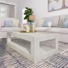 image:imagePlankBeam 48 Modern Rectangular Coffee Table with Shelf Solid Pine Wood Living Room Center Table with Storage Seashell Wirebrush FinishWhite Sand Wirebrush