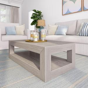 Plank+Beam 48″ Modern Rectangular Coffee Table with Shelf, Solid Pine Wood Living Room Center Table with Storage, Seashell Wirebrush Finish(Seashell Wirebrush)