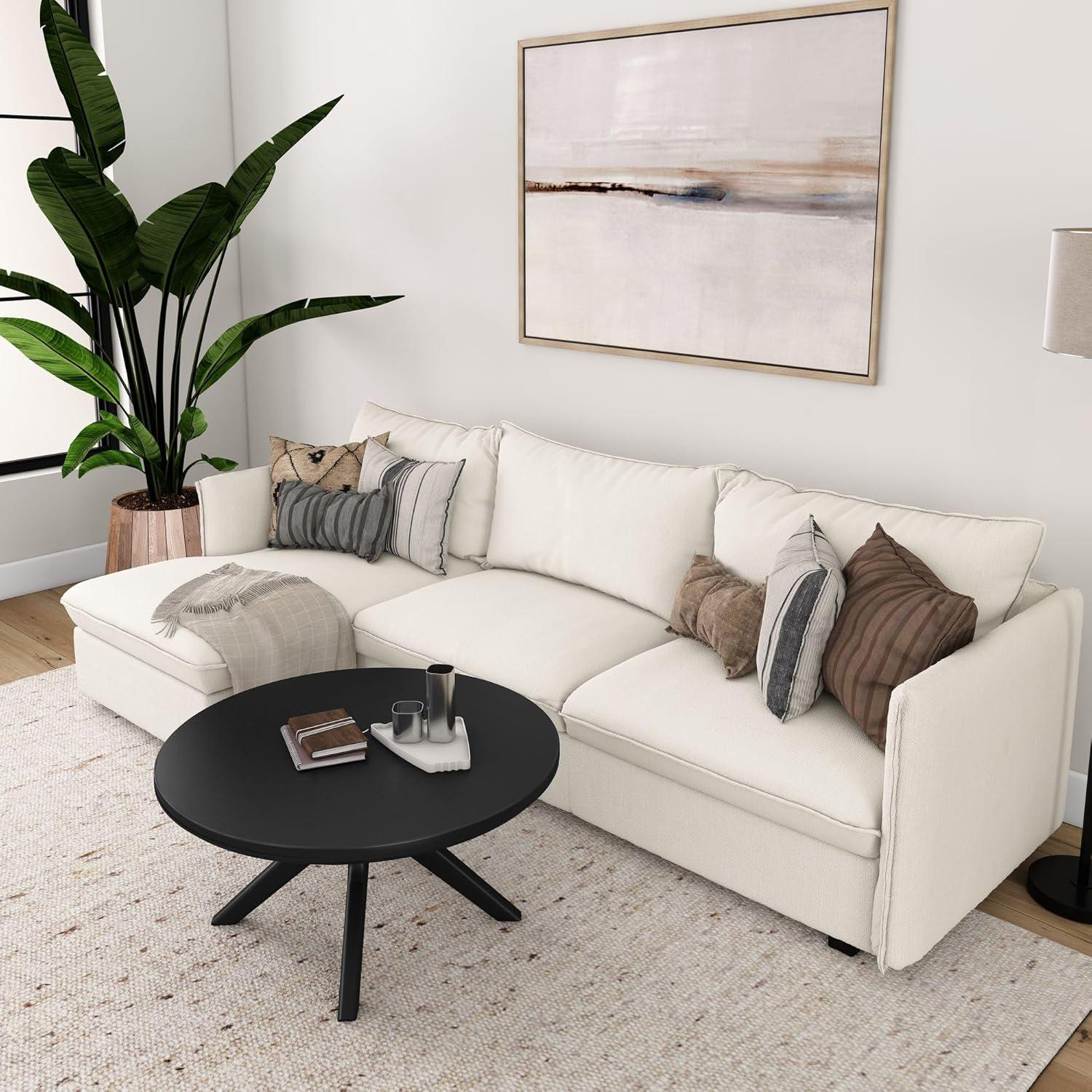 image:imagePlankBeam Verso Round Coffee Table 36 Inch Cross Leg Coffee Table Modern Mini Center Tables for Small Spaces Small Living Space Tea Table BlackBlack