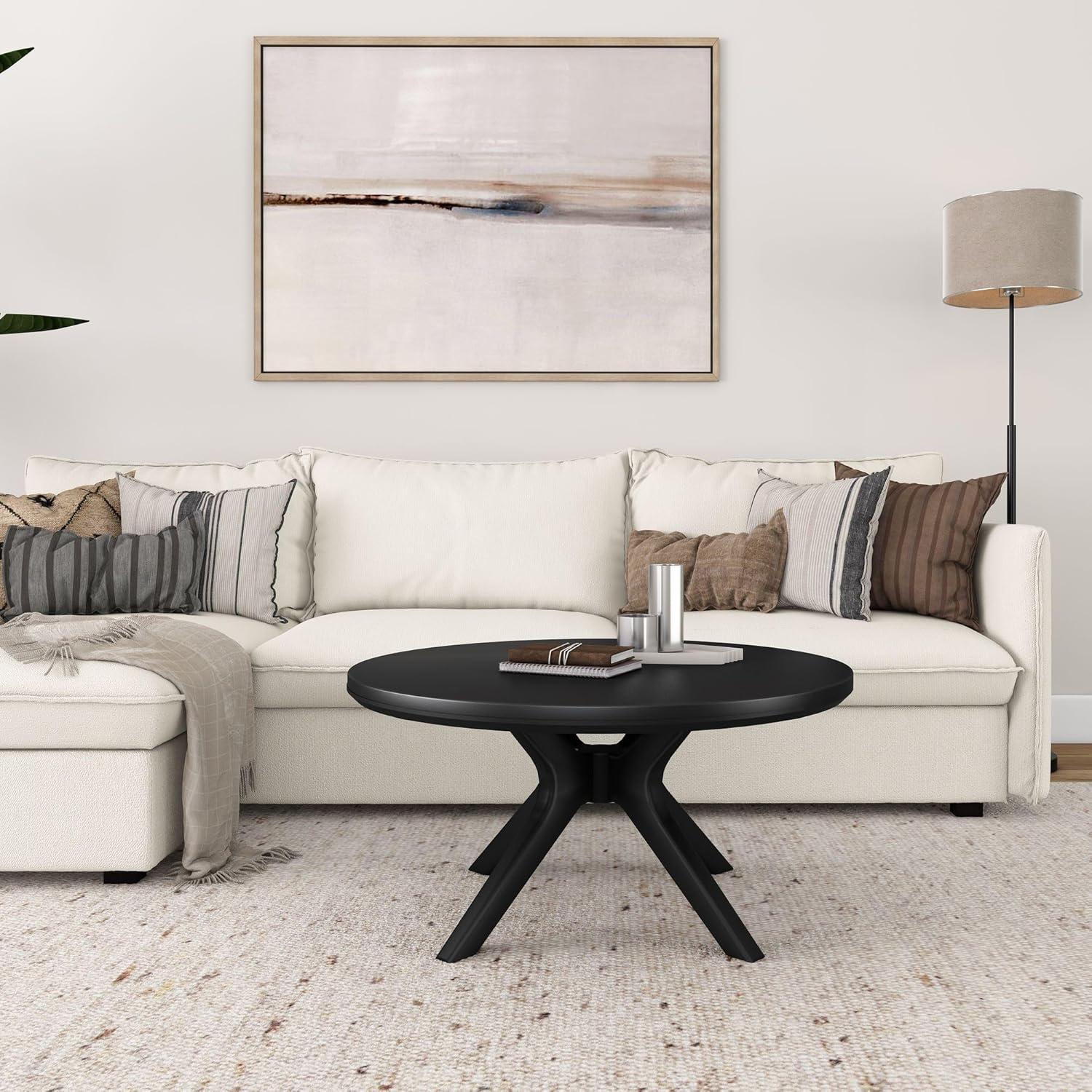 image:imagePlankBeam Verso Round Coffee Table 36 Inch Cross Leg Coffee Table Modern Mini Center Tables for Small Spaces Small Living Space Tea Table BlackBlack