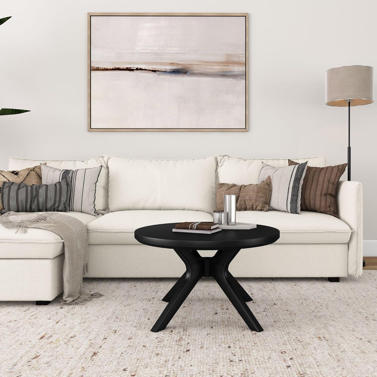image:imagePlankBeam Verso Round Coffee Table 36 Inch Cross Leg Coffee Table Modern Mini Center Tables for Small Spaces Small Living Space Tea Table BlackBlack