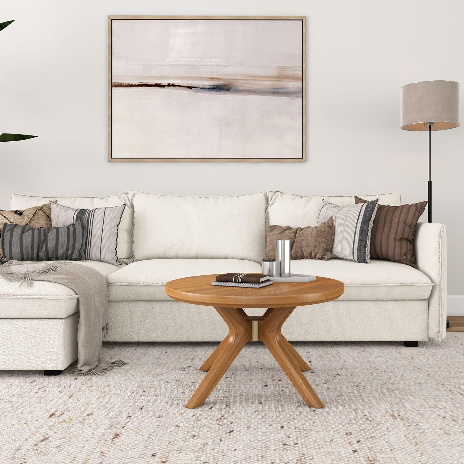 image:imagePlankBeam Verso Round Coffee Table 36 Inch Cross Leg Coffee Table Modern Mini Center Tables for Small Spaces Small Living Space Tea Table BlackPecan