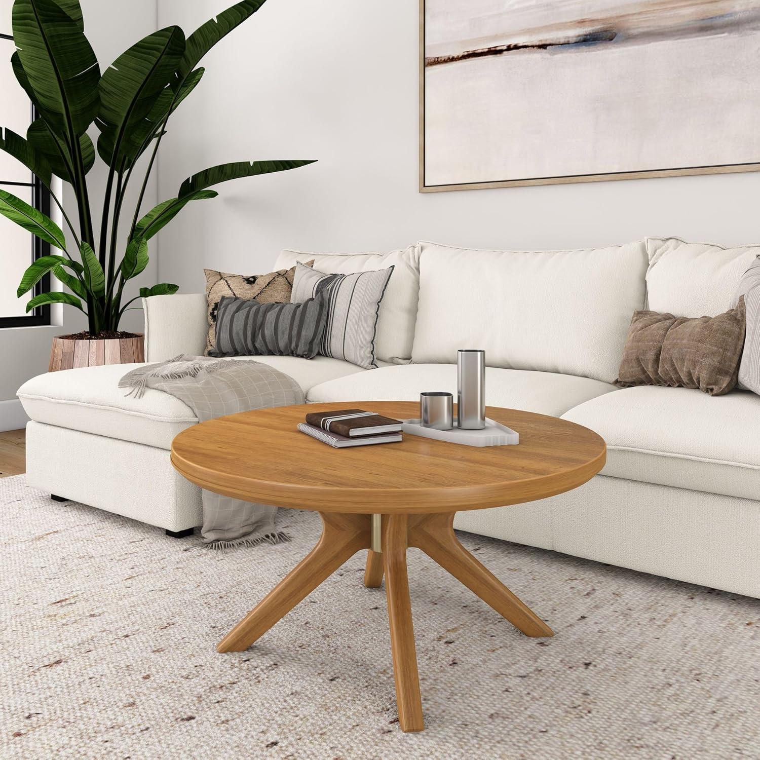 image:imagePlankBeam Verso Round Coffee Table 36 Inch Cross Leg Coffee Table Modern Mini Center Tables for Small Spaces Small Living Space Tea Table BlackPecan