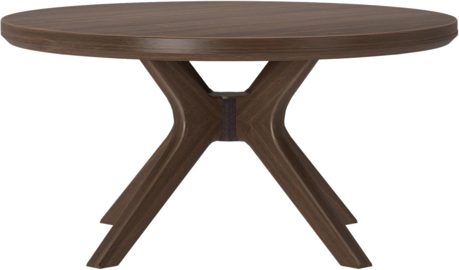 image:imagePlankBeam Verso Round Coffee Table 36 Inch Cross Leg Coffee Table Modern Mini Center Tables for Small Spaces Small Living Space Tea Table BlackWalnut