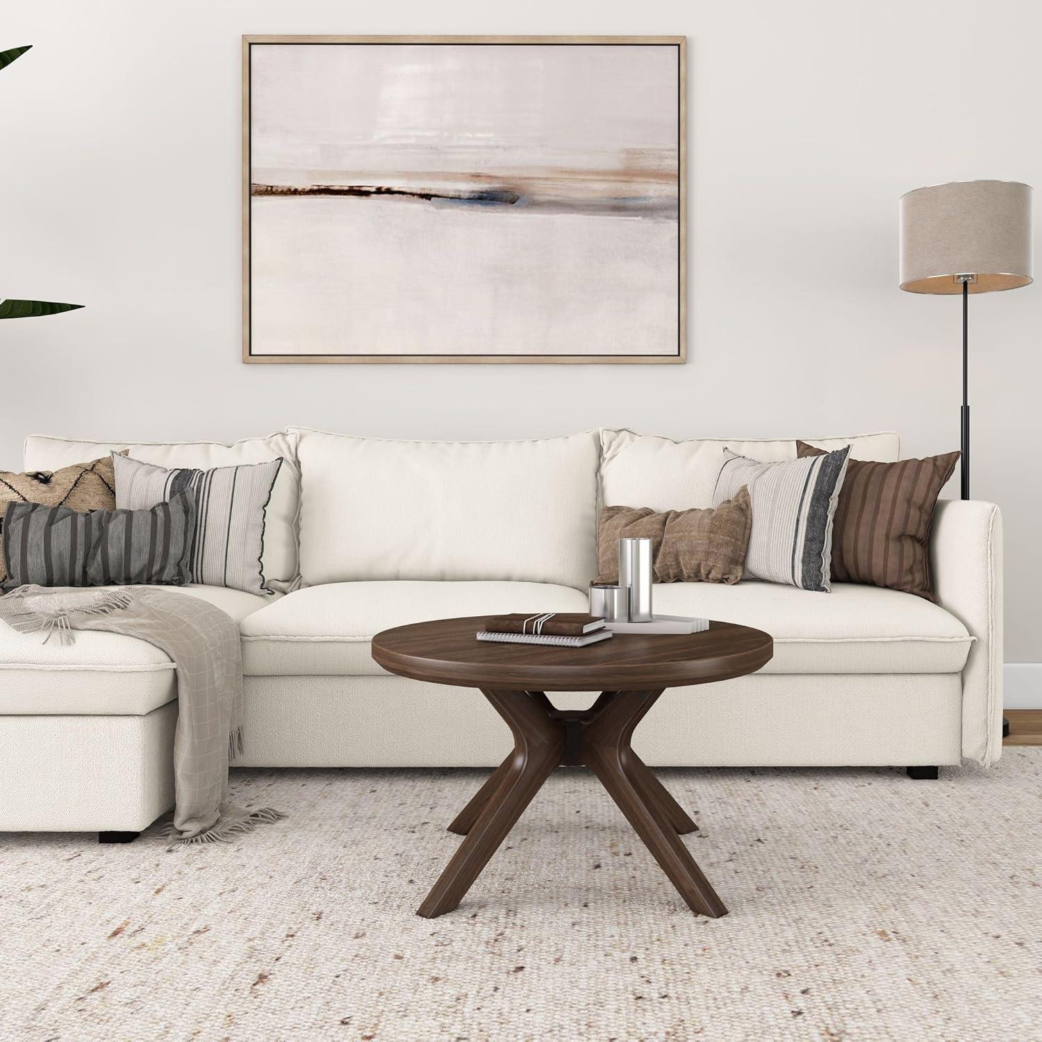 image:imagePlankBeam Verso Round Coffee Table 36 Inch Cross Leg Coffee Table Modern Mini Center Tables for Small Spaces Small Living Space Tea Table BlackWalnut