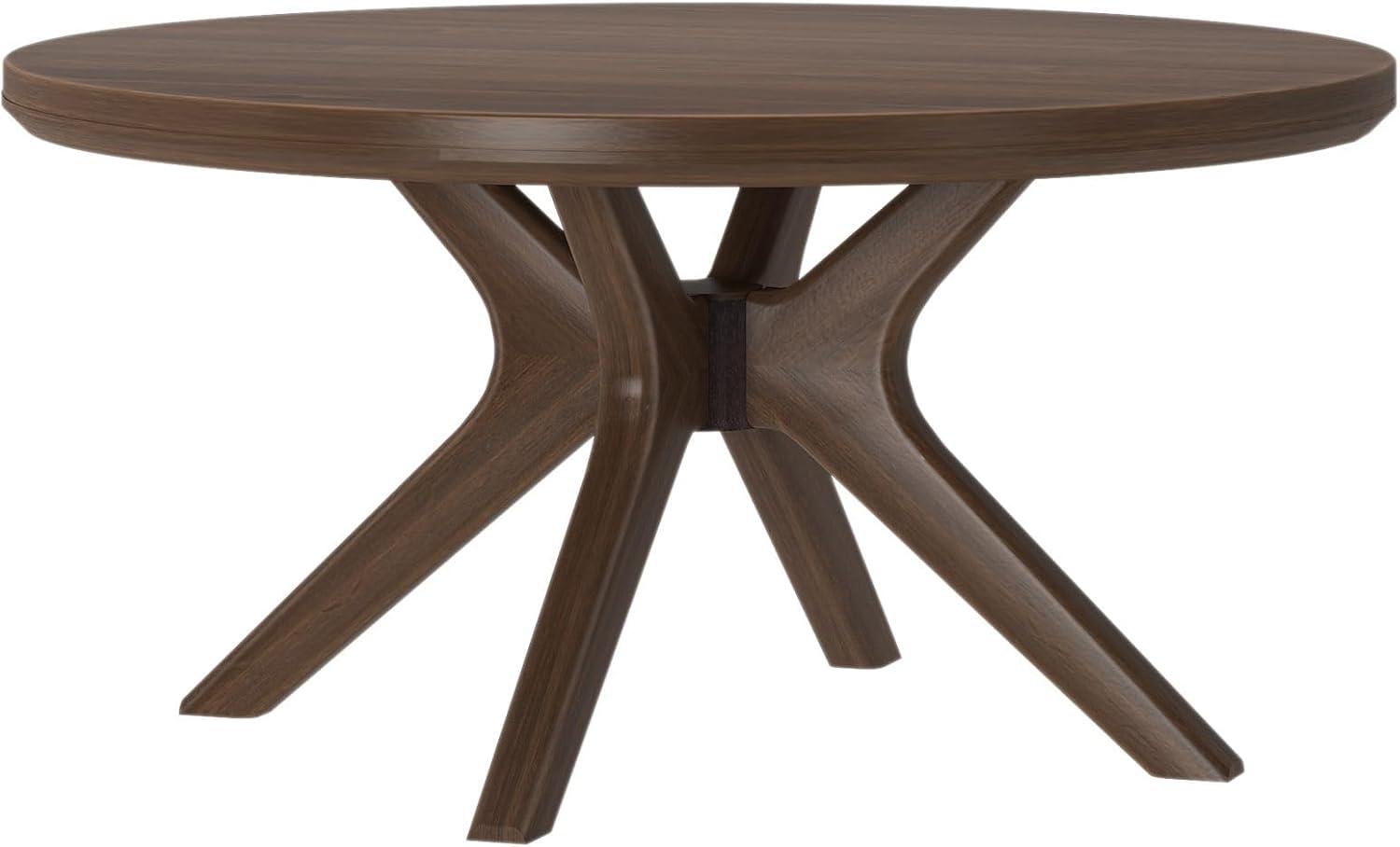 image:imagePlankBeam Verso Round Coffee Table 36 Inch Cross Leg Coffee Table Modern Mini Center Tables for Small Spaces Small Living Space Tea Table BlackWalnut