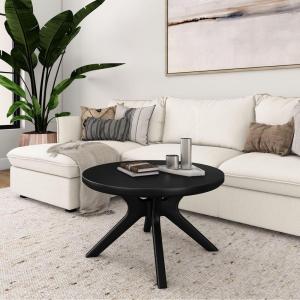 Plank+Beam Verso Round Coffee Table, 36 Inch Cross Leg Coffee Table, Modern Mini Center Tables for Small Spaces, Small Living Space Tea Table, Black(Black)