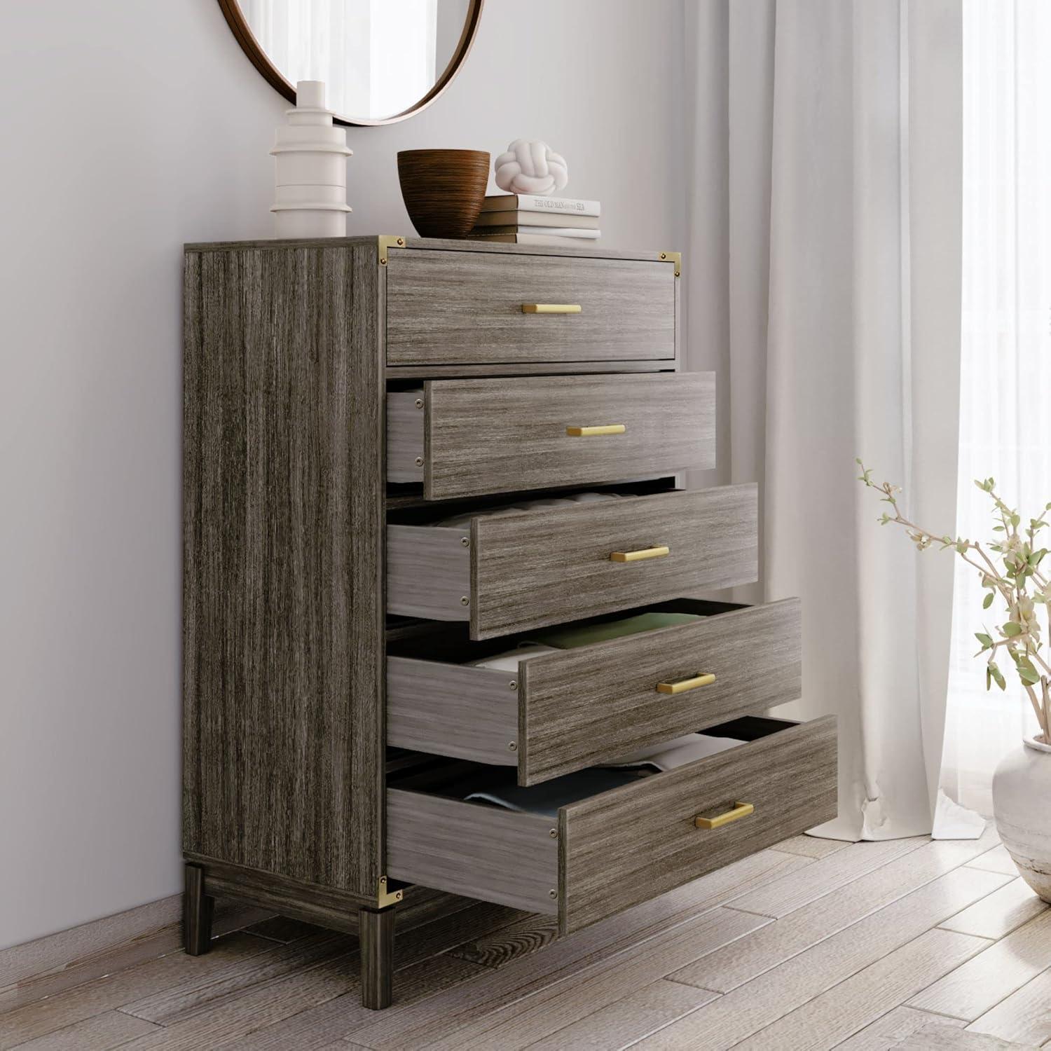 image:imagePlankBeam Contempo Wood Nightstand with 1 Drawer Wooden Side Table for Bedroom Storage Bedside End Table Seashell WirebrushClay
