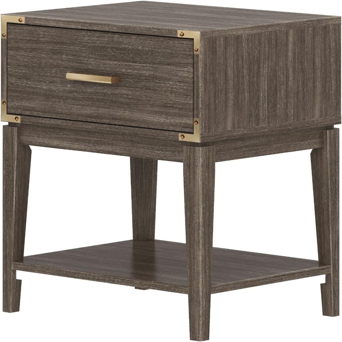 image:imagePlankBeam Contempo Wood Nightstand with 1 Drawer Wooden Side Table for Bedroom Storage Bedside End Table Seashell WirebrushClay
