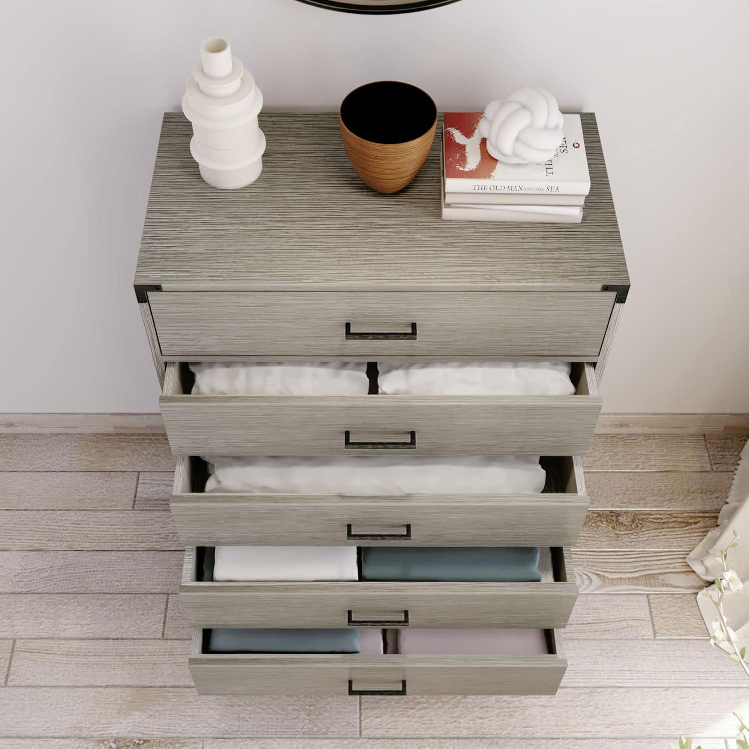 image:imagePlankBeam Contempo Wood Nightstand with 1 Drawer Wooden Side Table for Bedroom Storage Bedside End Table Seashell WirebrushSeashell Wirebrush